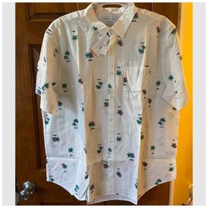 NWT White, short sleeve, collar, palm tree shirt